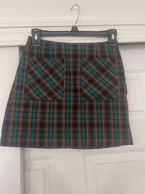 Plaid A-Line Mini Skirt in Green and Brown